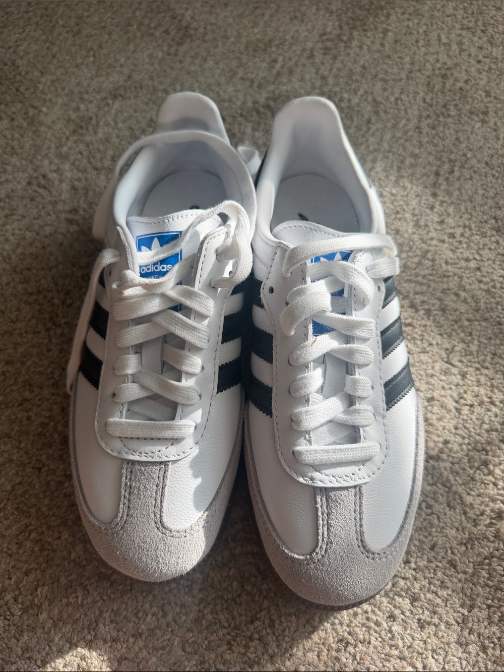 adidas Samba Sneakers with Black Stripes and Blue Logo